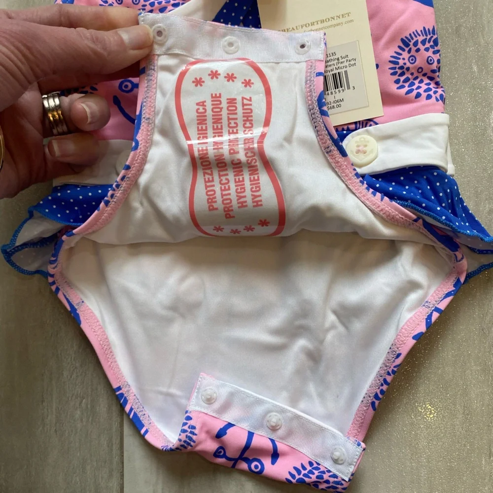 The Beaufort Bonnet Company Pink Blue White Nautical One-Piece Swimsuit for Kids
